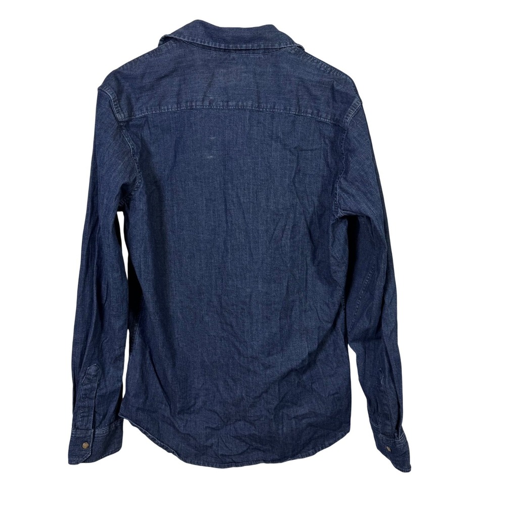 Wrangler Mens Shirt Medium Indigo Denim Western Long Sleeve Button Up Pearl Snap - Picture 3 of 7